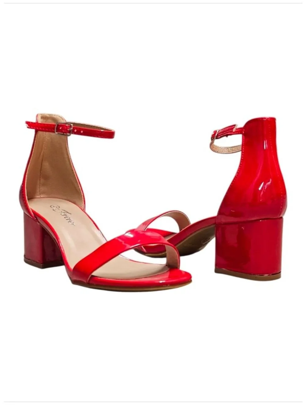 Red Patent Block Heel Sandals With Ankle Strap - Womens Dress Shoes - Picture 6 of 12